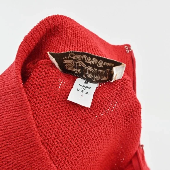 Vtg 80s ST JOHN Dress Size 8 Santana Knit Colorblock Red Black Mock Neck Shift - Picture 9 of 15